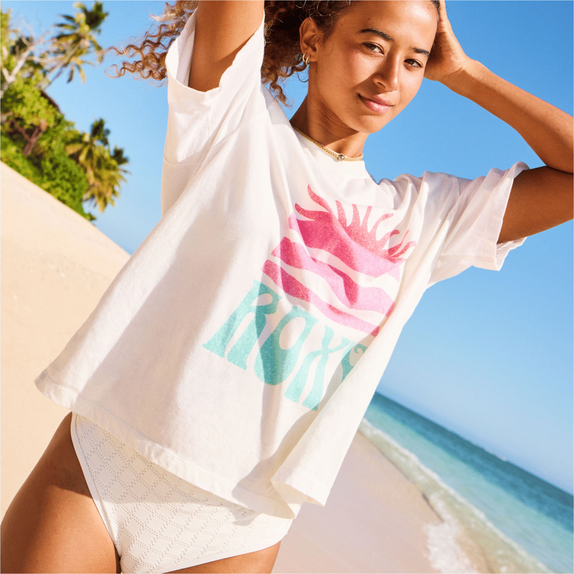 2026 Roxy Da Donna Maglietta A Maniche Corte Con Poster Hangloose ERJZT06090 - Coconut Milk
